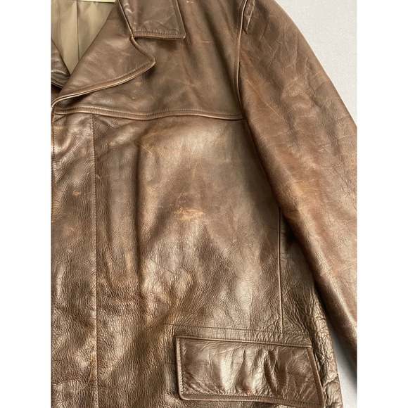 J.Crew Men XL Brown Leather Car Coat Jacket Patina Pebble Heavy Barn‎ Chore Y2K - Picture 11 of 16